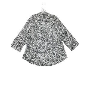 Lane Bryant Womens 24 Leopard Print Button Down 3/4 Sleeve Cotton Stretch Shirt